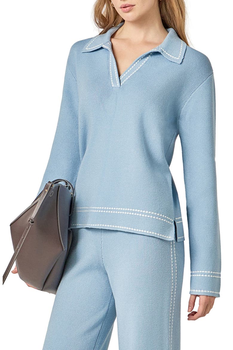 Stich Detail Long Sleeve Polo, Alternate, color, SLATE BLUE