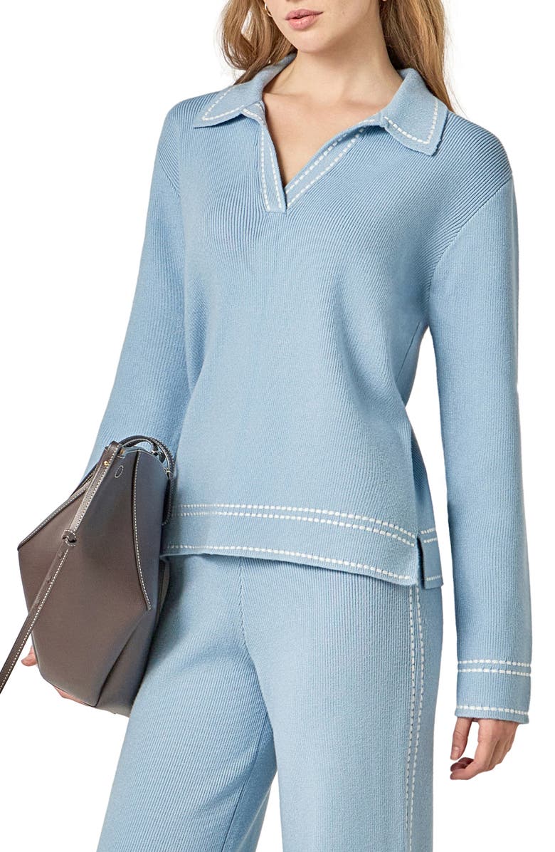 English Factory Stich Detail Long Sleeve Polo, Alternate, color, Slate Blue