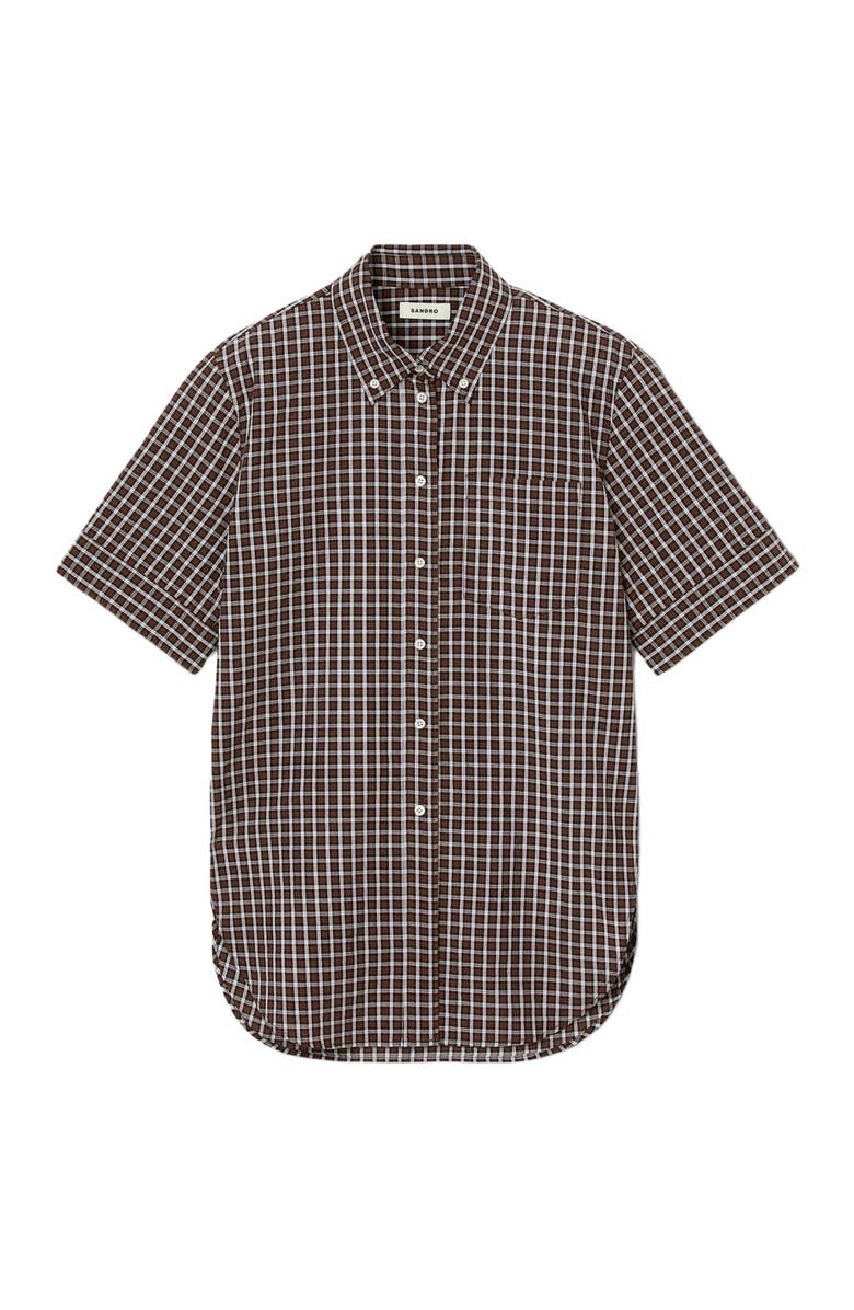 SANDRO Oversized checkered shirt, Alternate, color, Brown