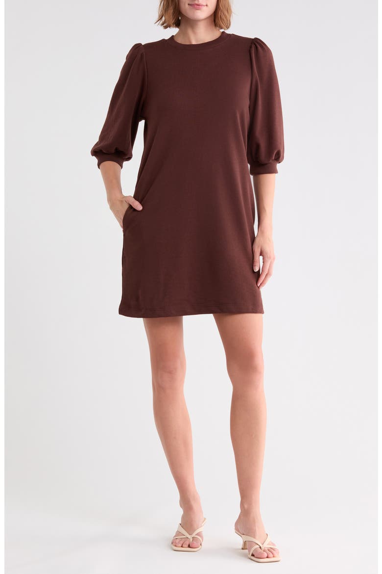 Puff Sleeve Sweatshirt Minidress, Main, color, BROWN CHICORY