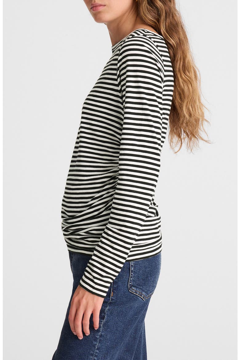 Stripe Ruched Crewneck Long Sleeve T-Shirt, Alternate, color, JET BLACK