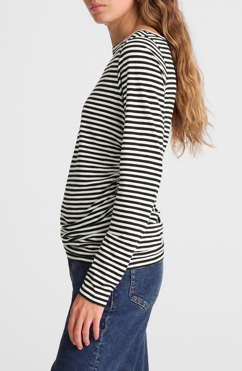Madewell Stripe Ruched Crewneck Long Sleeve T-Shirt, Alternate, color, Jet Black