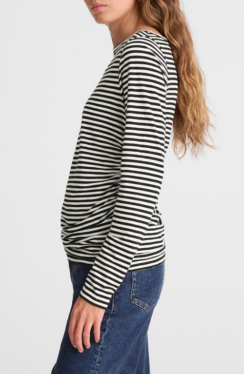 Madewell Stripe Ruched Crewneck Long Sleeve T-shirt In Black