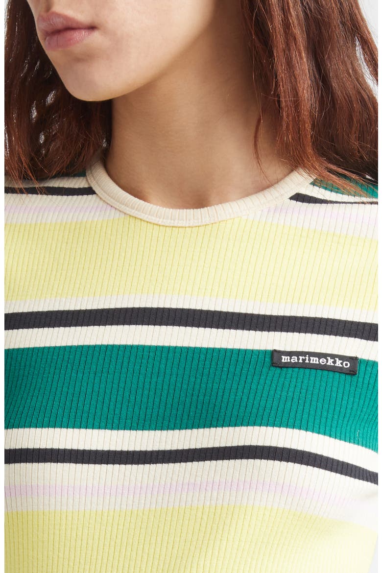 Spurtti Helvi Cotton Blend Rib T-Shirt, Alternate, color, DARK GREEN YELLOW BLACK
