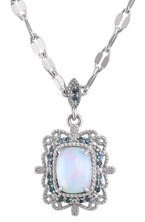 Sterling Silver Opal & Blue Diamond Pendant Necklace