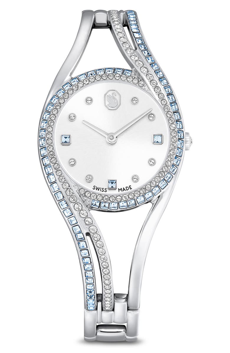 Swarovski Hyperbola Bracelet Watch, 28mm, Main, color, Silver