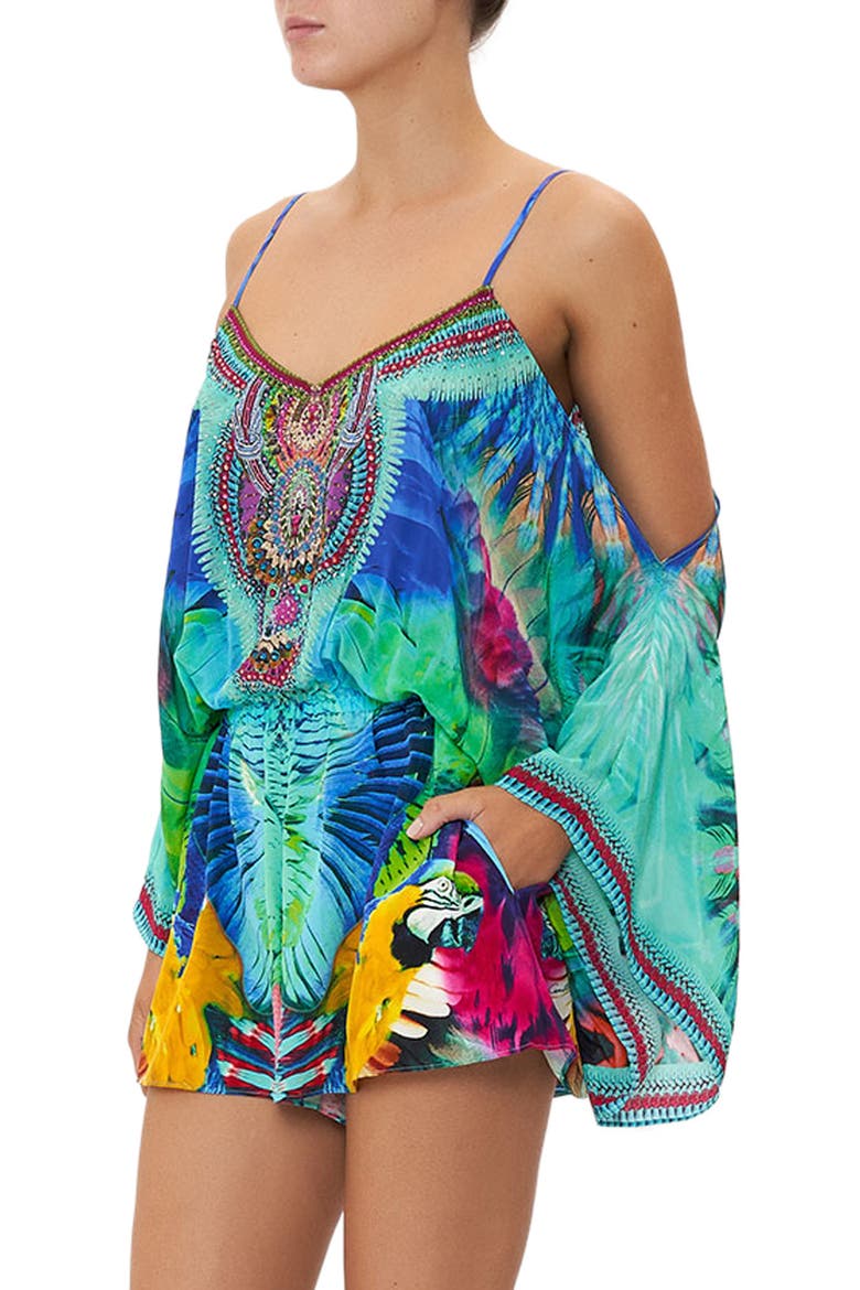 Embellished Cold Shoulder Silk Romper, Alternate, color, AGE OF ASTERIA