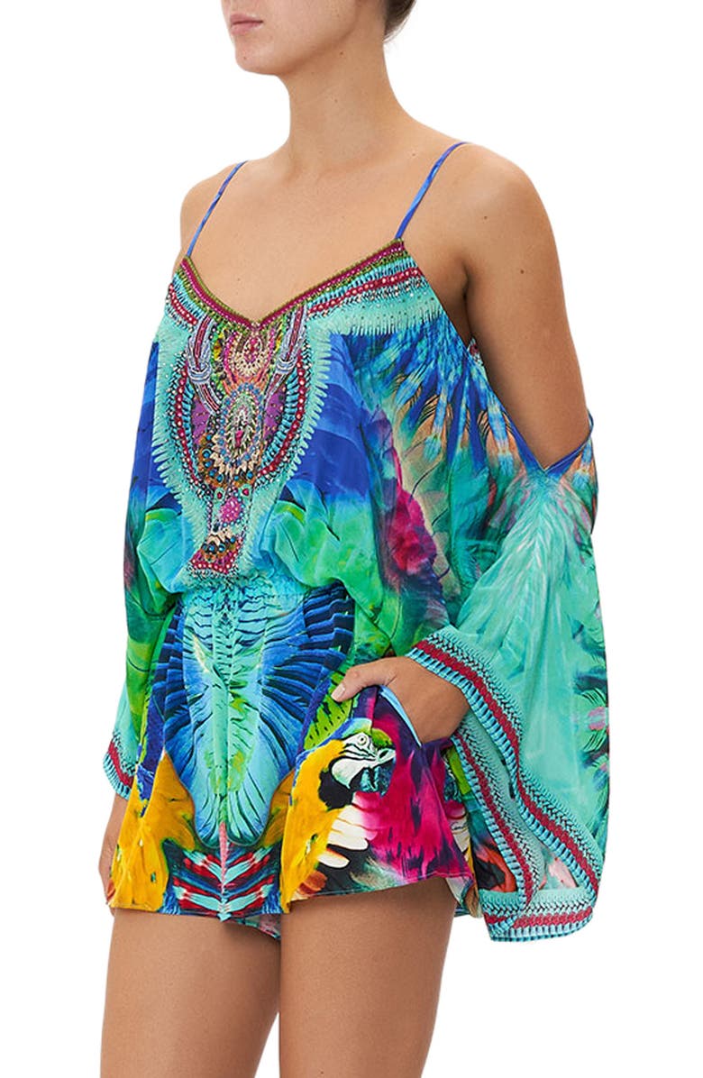 Camilla Embellished Cold Shoulder Silk Romper, Alternate, color, 