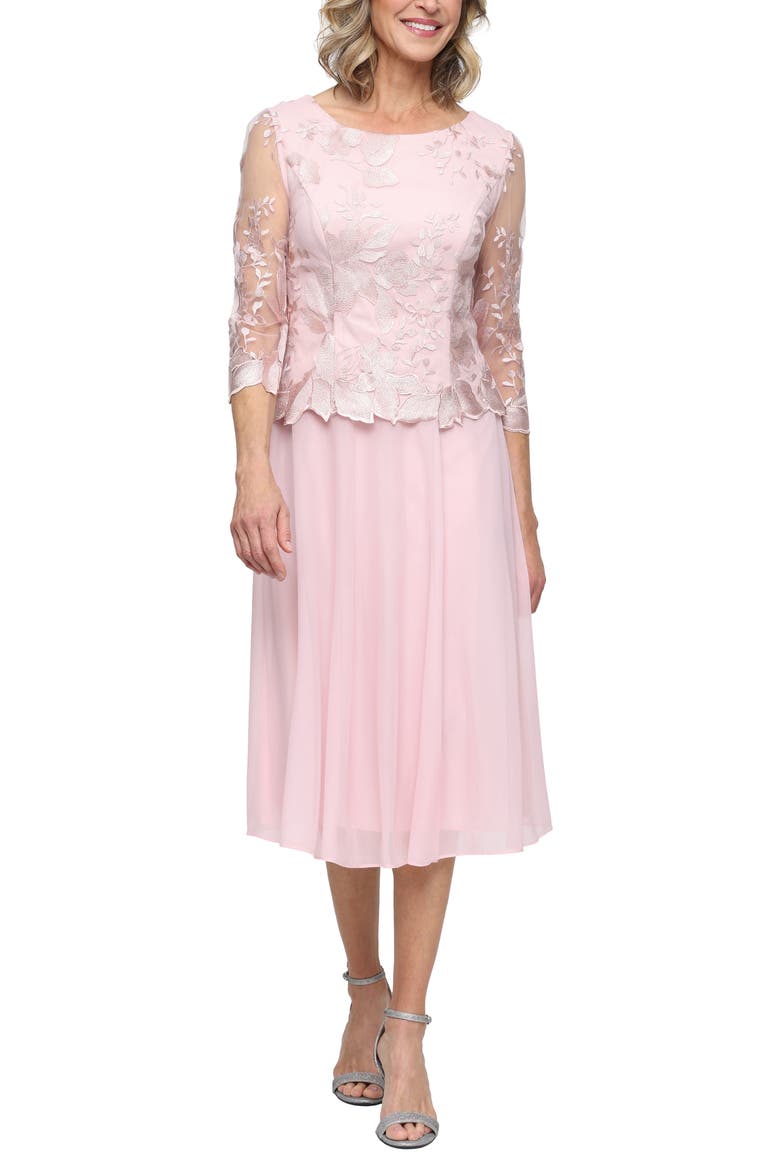 Embroidered Mock Two-Piece Dress, Main, color, SHELL PINK