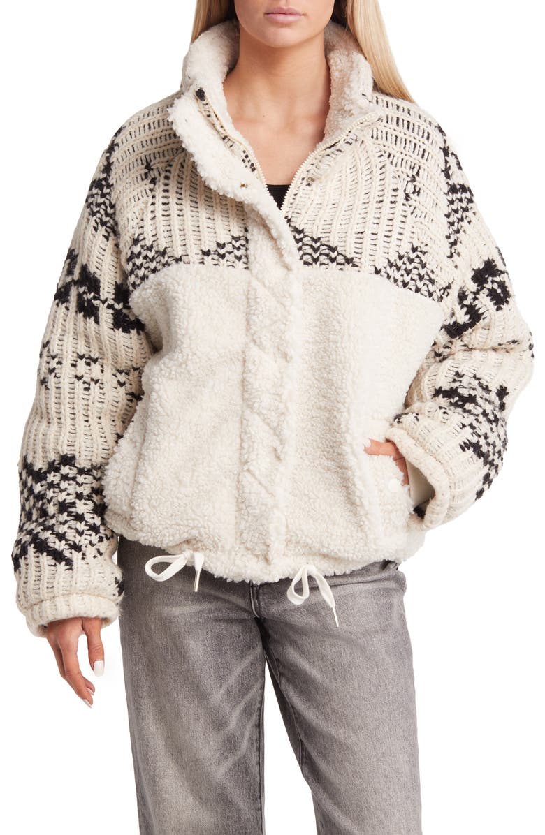 BLANKNYC Knit Sleeve Faux Shearling Jacket, Alternate, color,