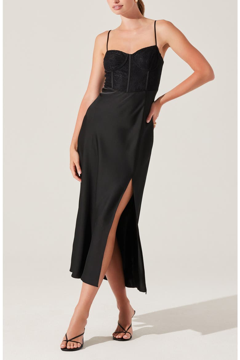 Lace Bustier Sleeveless Midi Dress, Alternate, color, BLACK