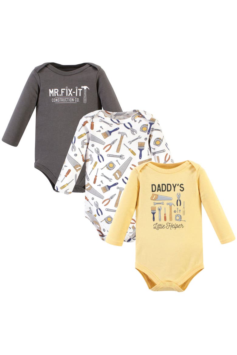 Cotton Long-Sleeve Bodysuits 3-Pack, Main, color, Construction Work 3-Pack