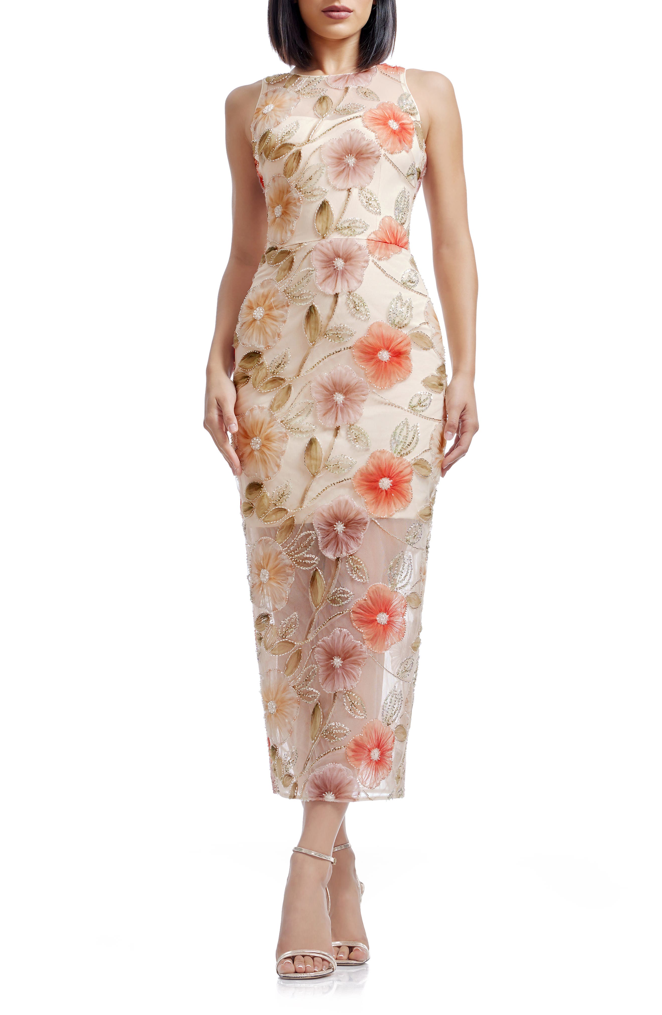 Dress the Population Helena Beaded Floral Applique Sheath Gown