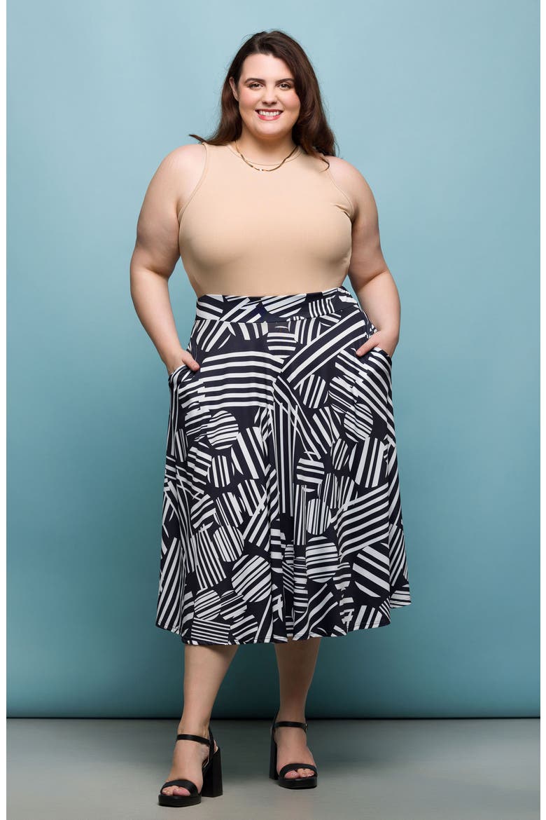 Pull-On Midi Skirt, Alternate, color, BLACK MULTI