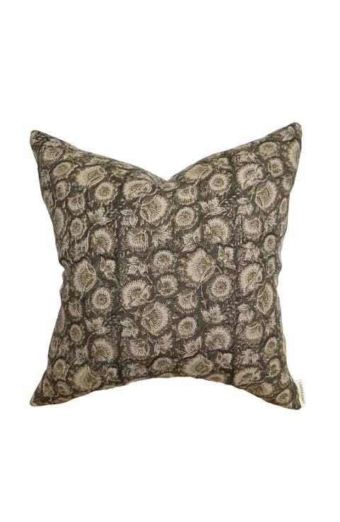 Jordan Charcoal Tan Floral Handblock Pillow Cover