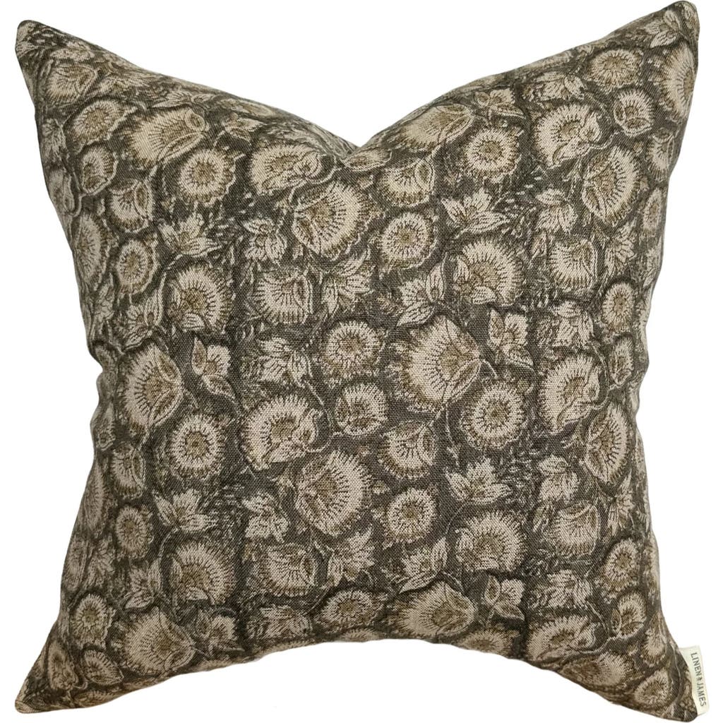 Linen & James Jordan Charcoal Tan Floral Handblock Pillow Cover in Charcoal Gray  product