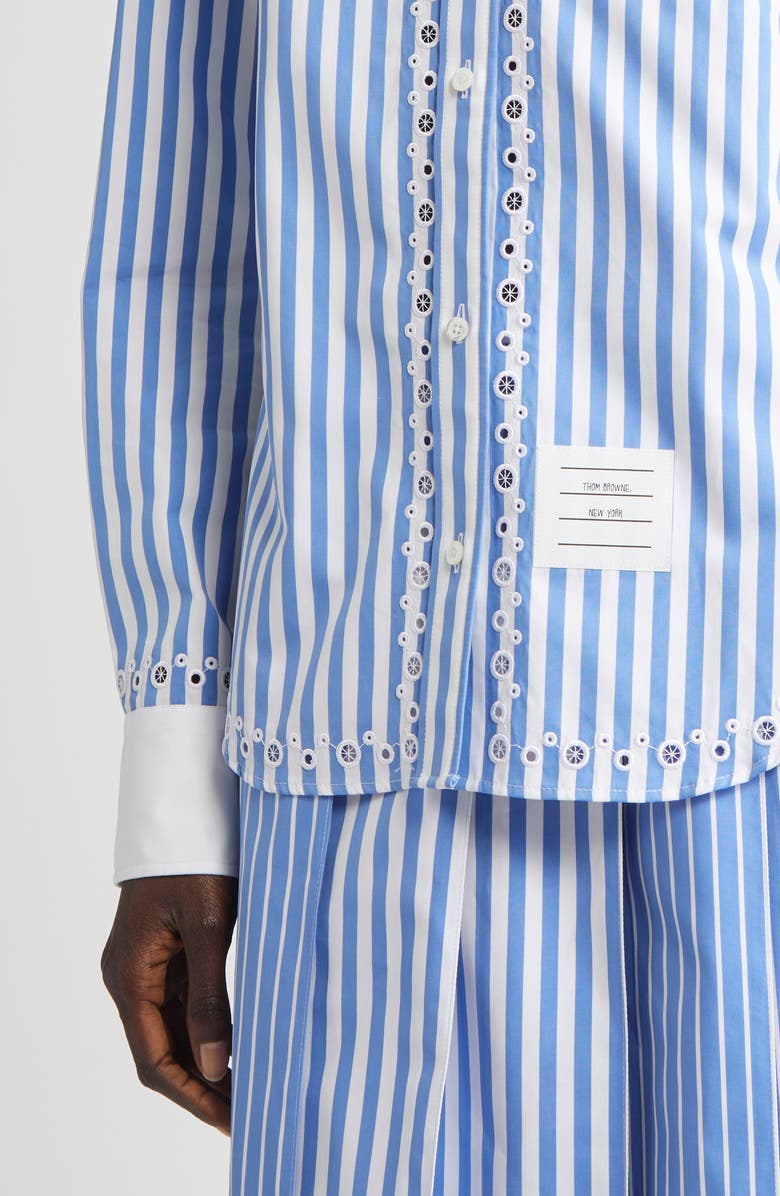 Thom Browne Classic Awning Stripe Cotton Poplin Button-Down Shirt, Alternate, color, White