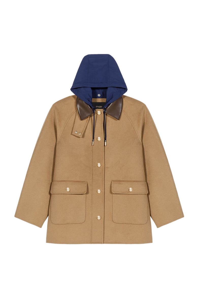 Wool coat with removable hood, Alternate, color, Beige
