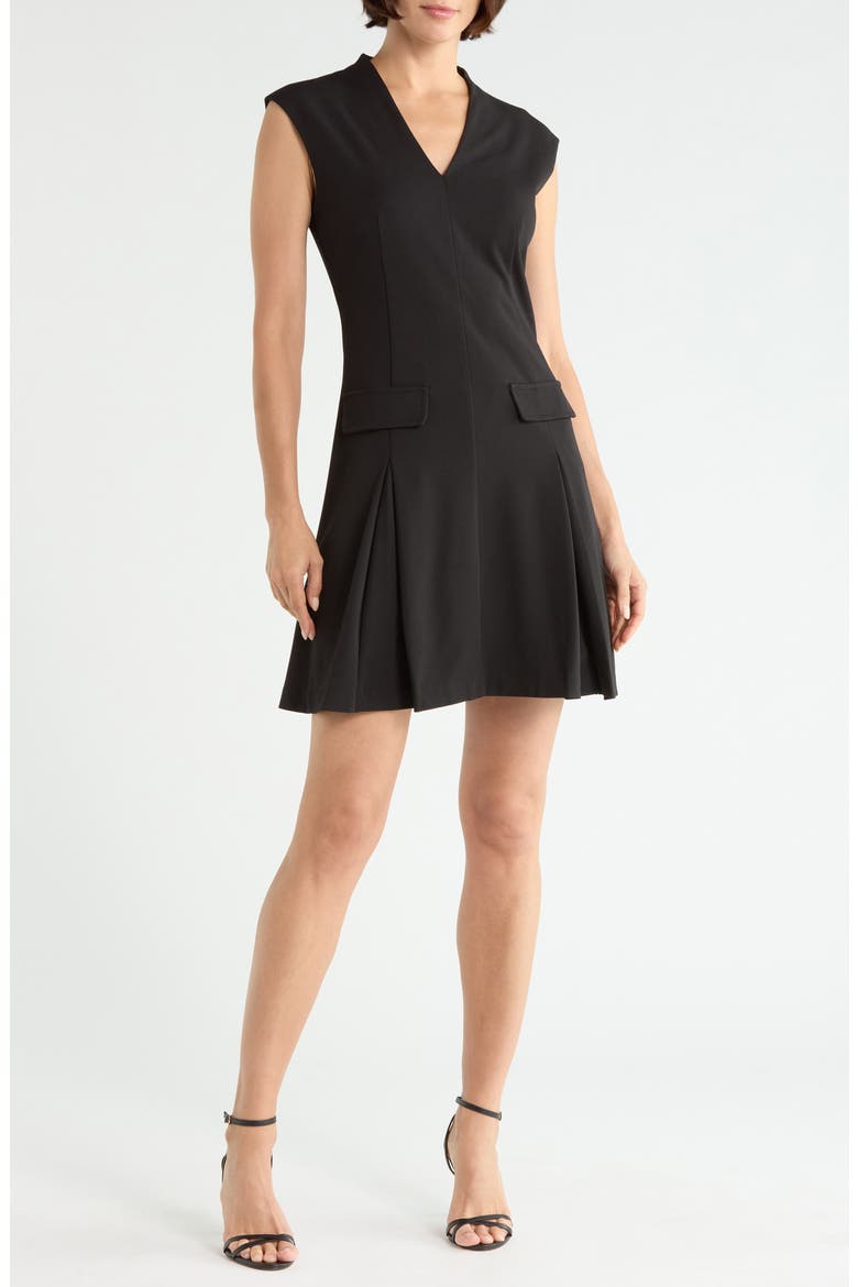 Cap Sleeve Fit & Flare Dress, Main, color, BLACK