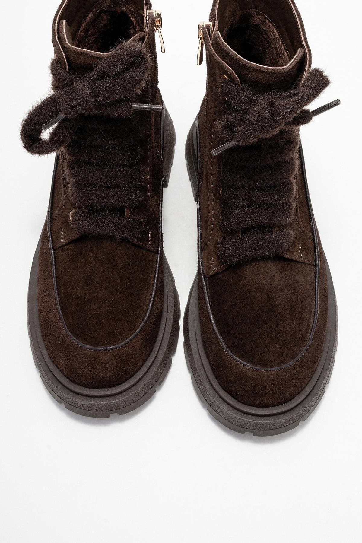 Mina Leather Combat Boot, Alternate, color, Brown Suede Leather