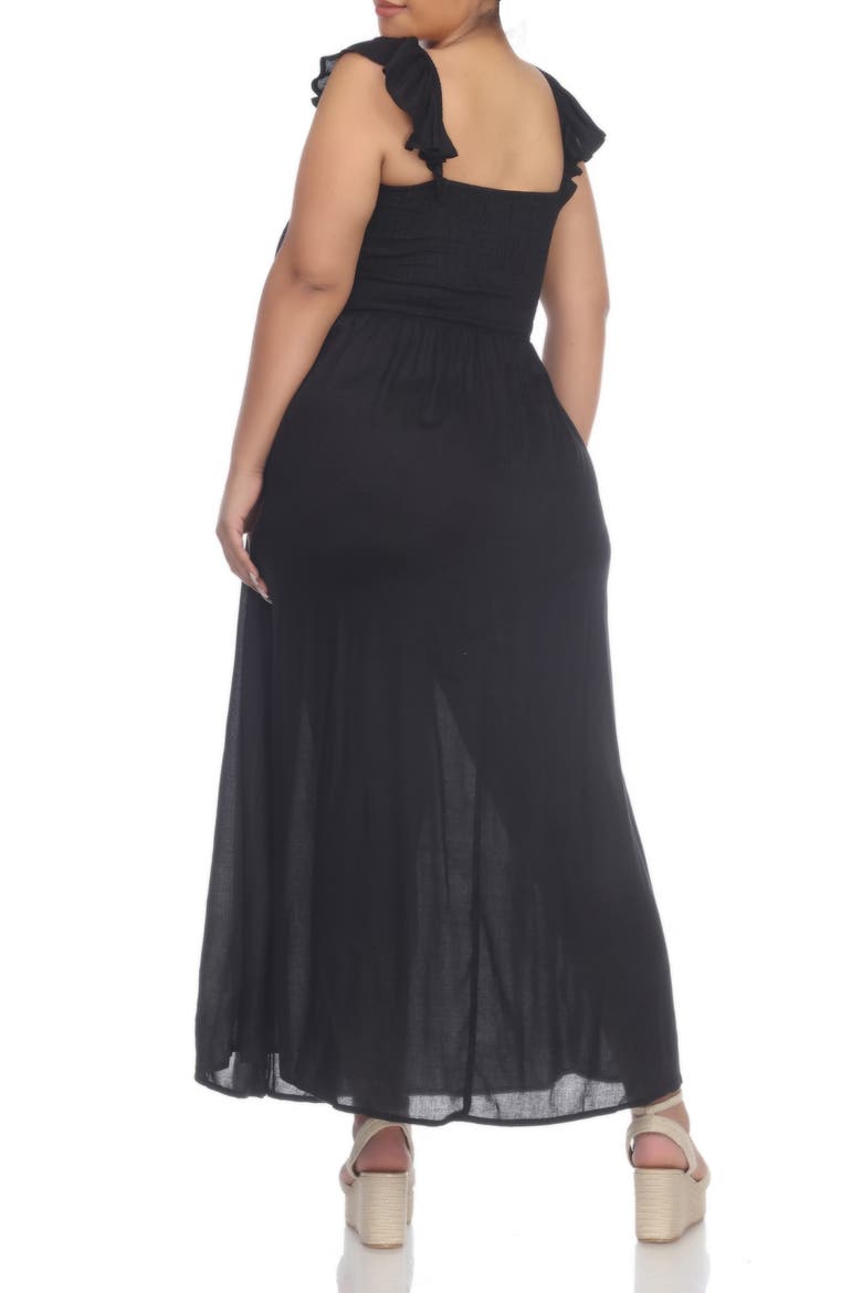 Off the Shoulder Flutter Sleeve Smocked Maxi Dress, Alternate, color, BLACK