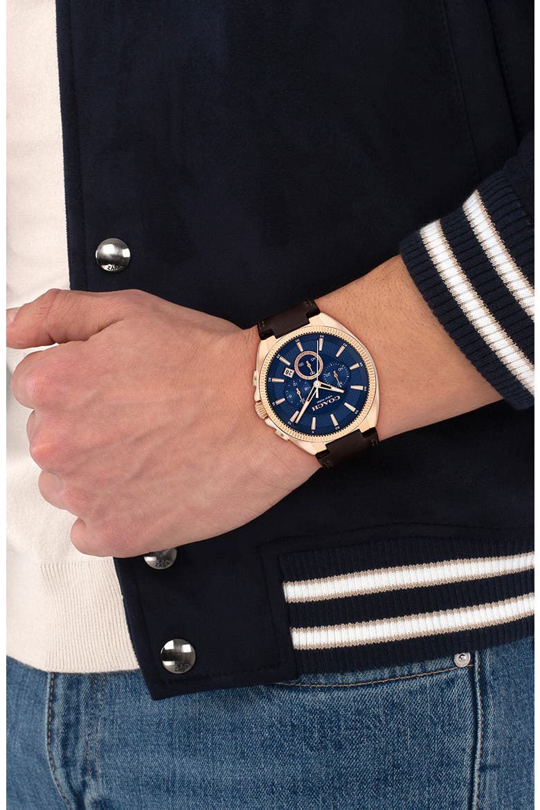 Jackson Chronograph Leather Strap Watch, 44mm, Alternate, color, NAVY