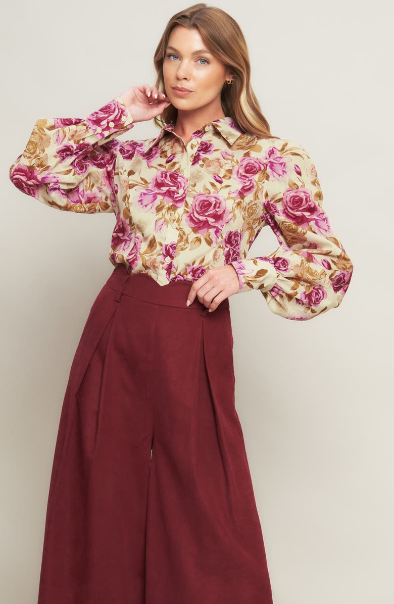 FLYING TOMATO Button Front Long Sleeve Top, Alternate, color,