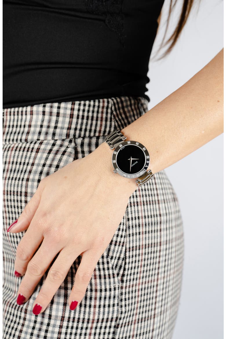 Bijou Diamond Bracelet Watch, 33mm, Alternate, color, SILVER/BLACK