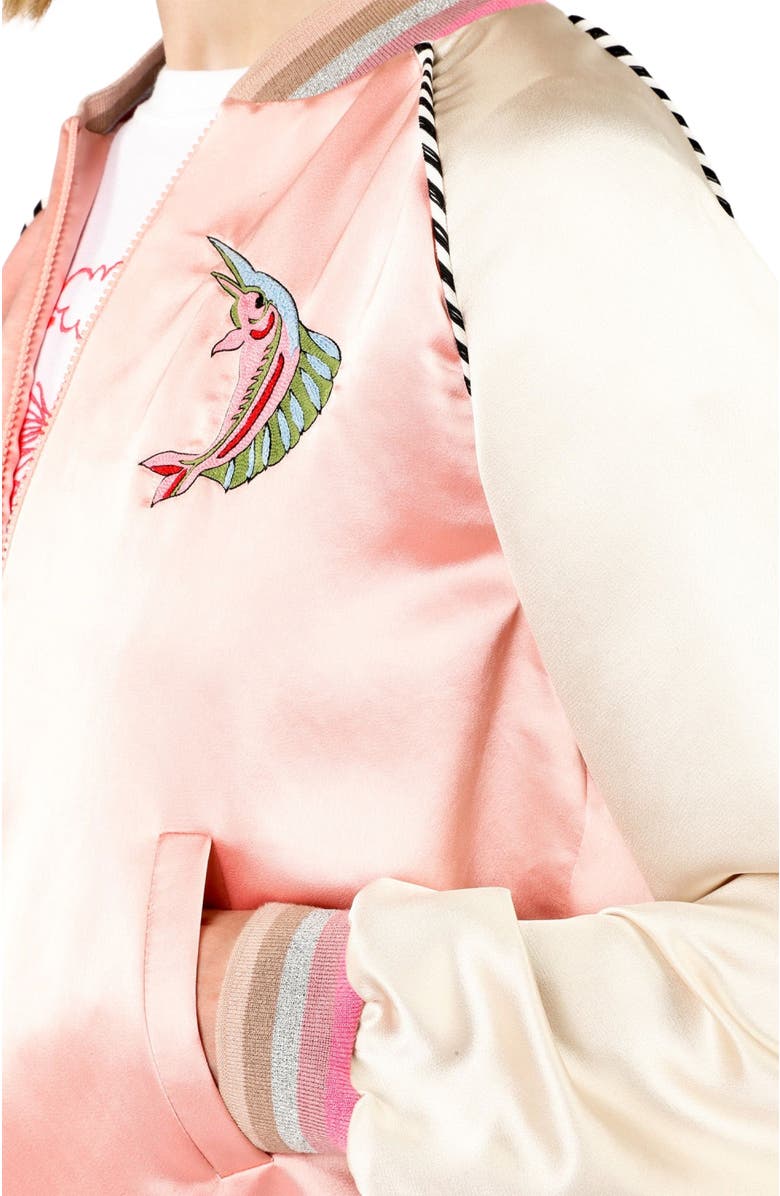 Anna Sui Satin Embroidered Souvenir Jacket, Alternate, color, Pastel Pink