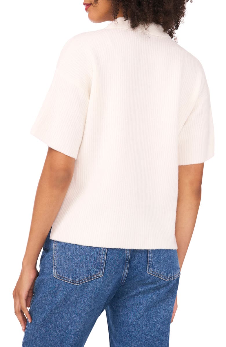 1.STATE Short Sleeve Johnny Collar Sweater, Alternate, color, Antique White