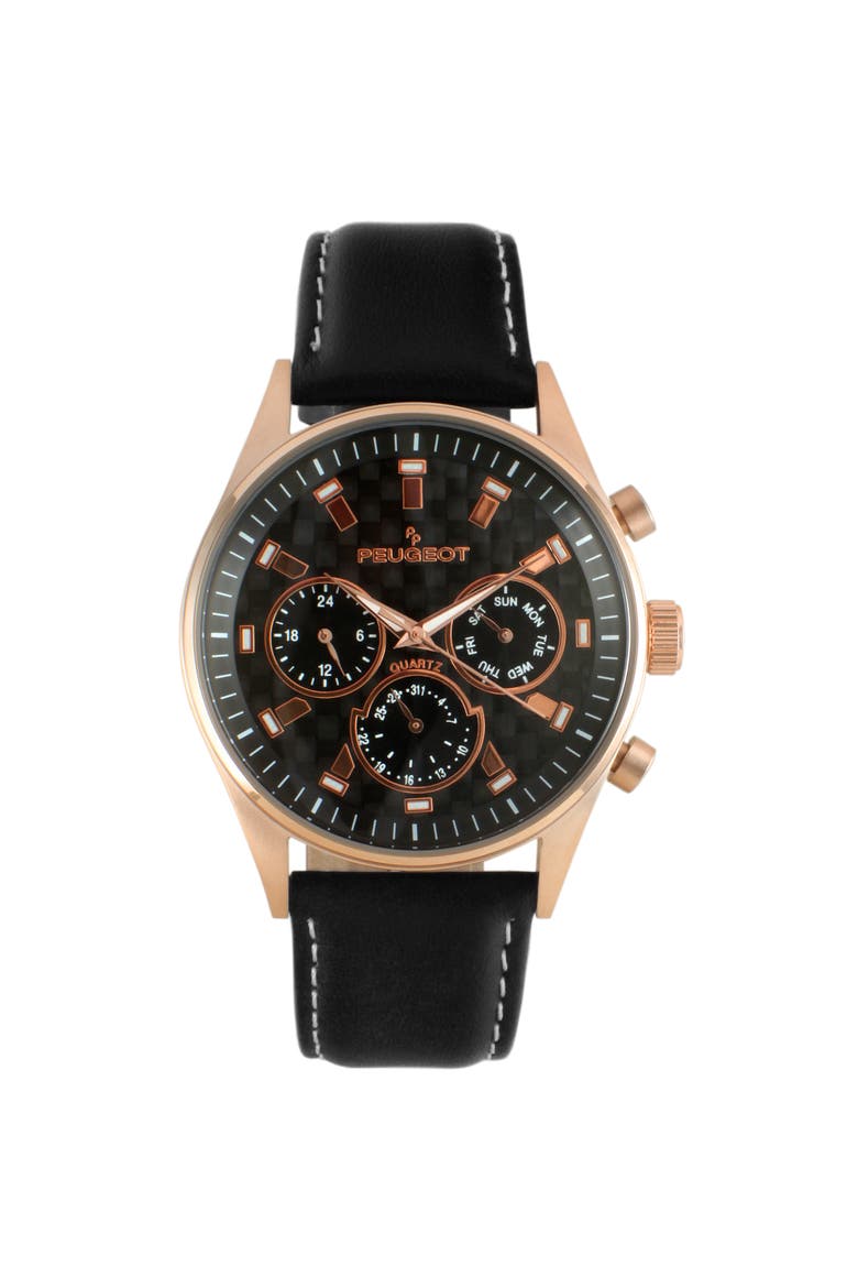 Dynamic Multi Function Carbon Fiber Dial Leather Watch- 43MM, Main, color, Black