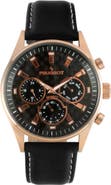 Peugeot Dynamic Multi Function Carbon Fiber Dial Leather Watch- 43MM