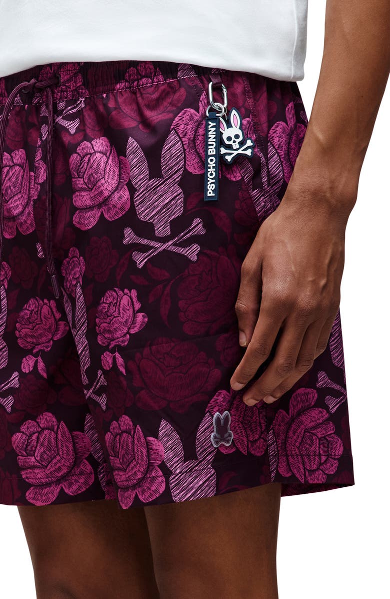 Psycho Bunny Rowen Print Swim Trunks, Alternate, color, Boysenberry