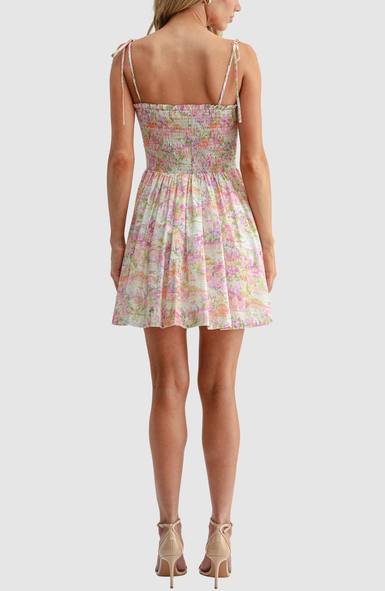 Lush Tie Shoulder Smocked Minidress, Alternate, color, Pink Multi