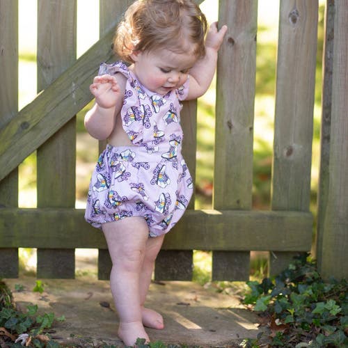 Worthy Threads Ruffle Sleeve Bubble Romper In Roller Skates