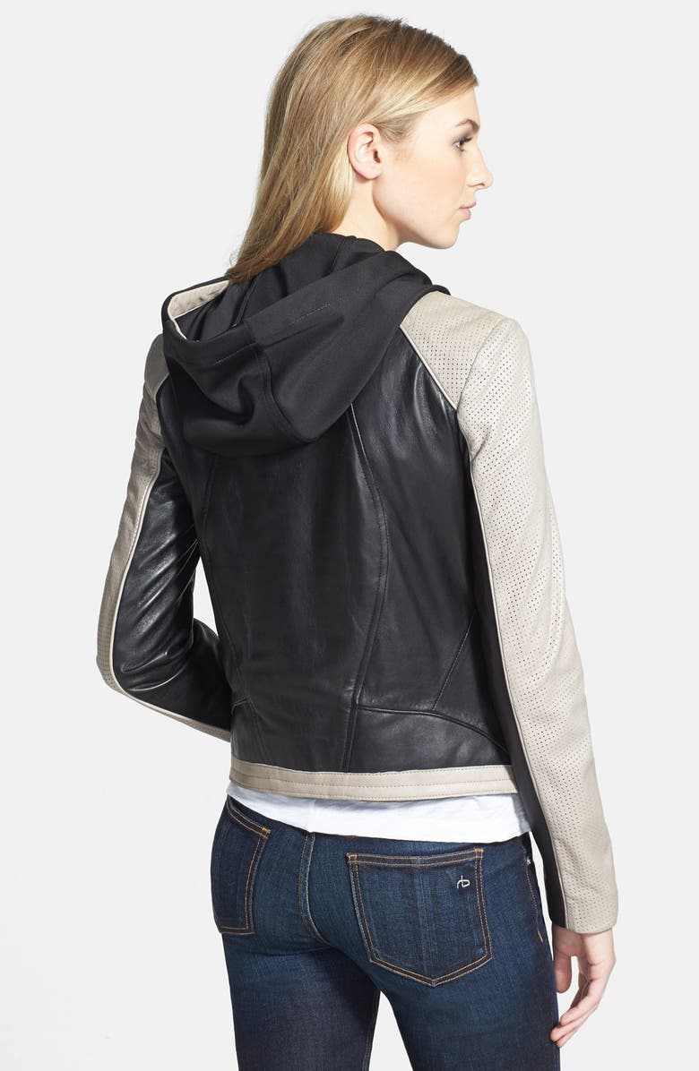 LAMARQUE Leather Biker Jacket with Removable Hooded Insert, Alternate, color, 