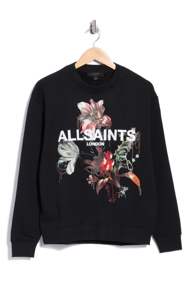 Ania Etta Crewneck Sweatshirt, Main, color, BLACK