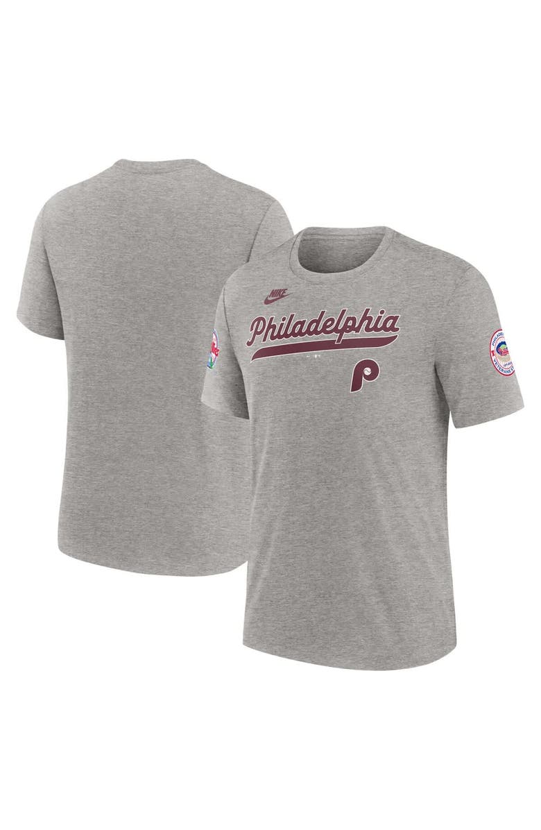 Nike Men's Nike Heather Gray Philadelphia Phillies Cooperstown Collection Eras Tri-Blend T-Shirt, Main, color, Heather Gray