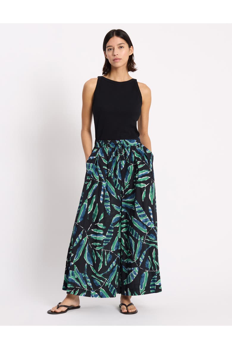 Painterly Palm Culottes, Alternate, color, Black