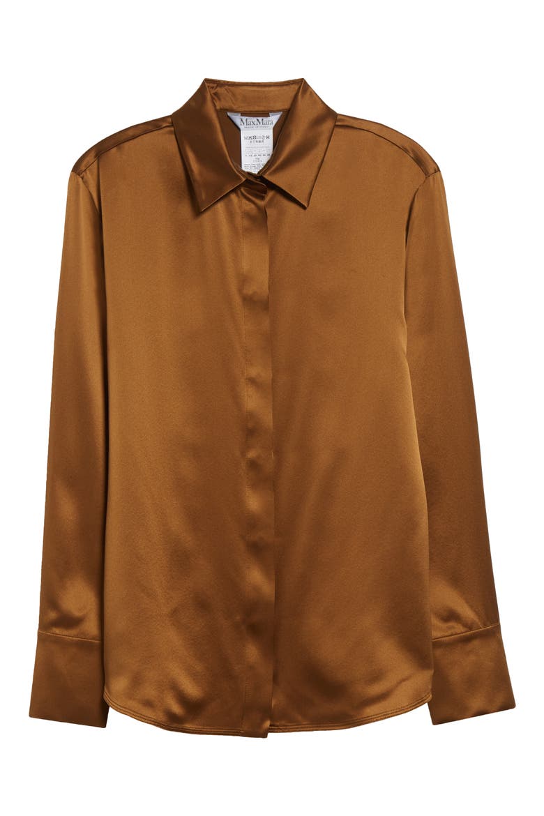 Mazurca Silk Satin Button-Up Shirt, Alternate, color, TOBACCO