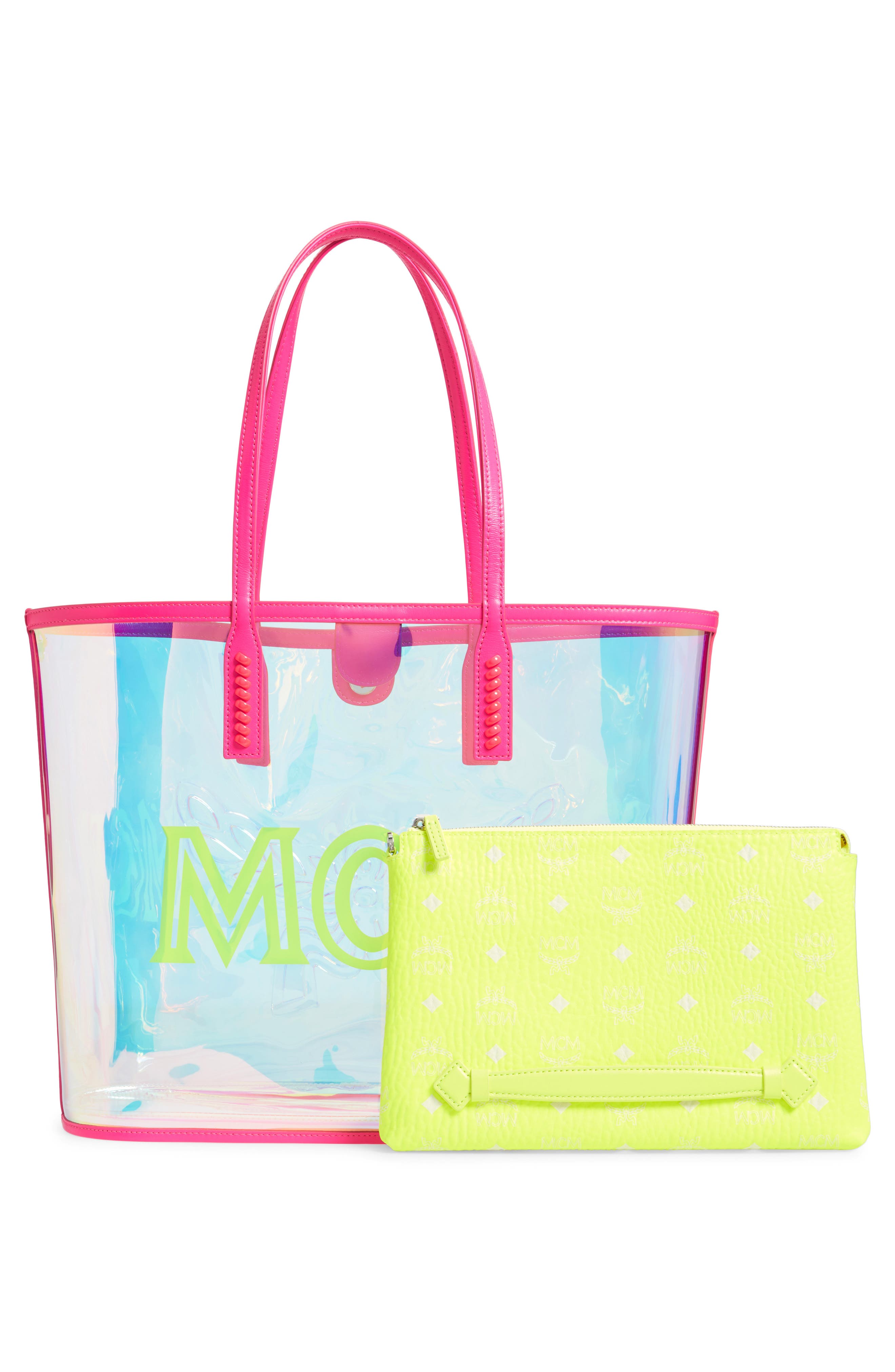 MCM Medium Flo Transparent Holographic Shopper, Alternate, color, 