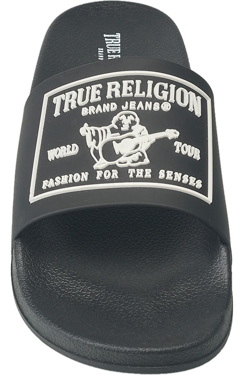 True Religion Kendrick Logo Slide, Alternate, color, Black
