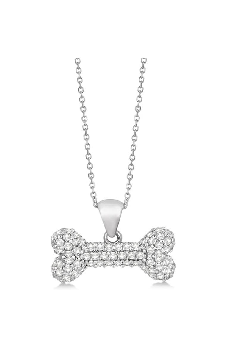 Natural Diamond Dog Bone Pendant Necklace 14K, Alternate, color, White Gold