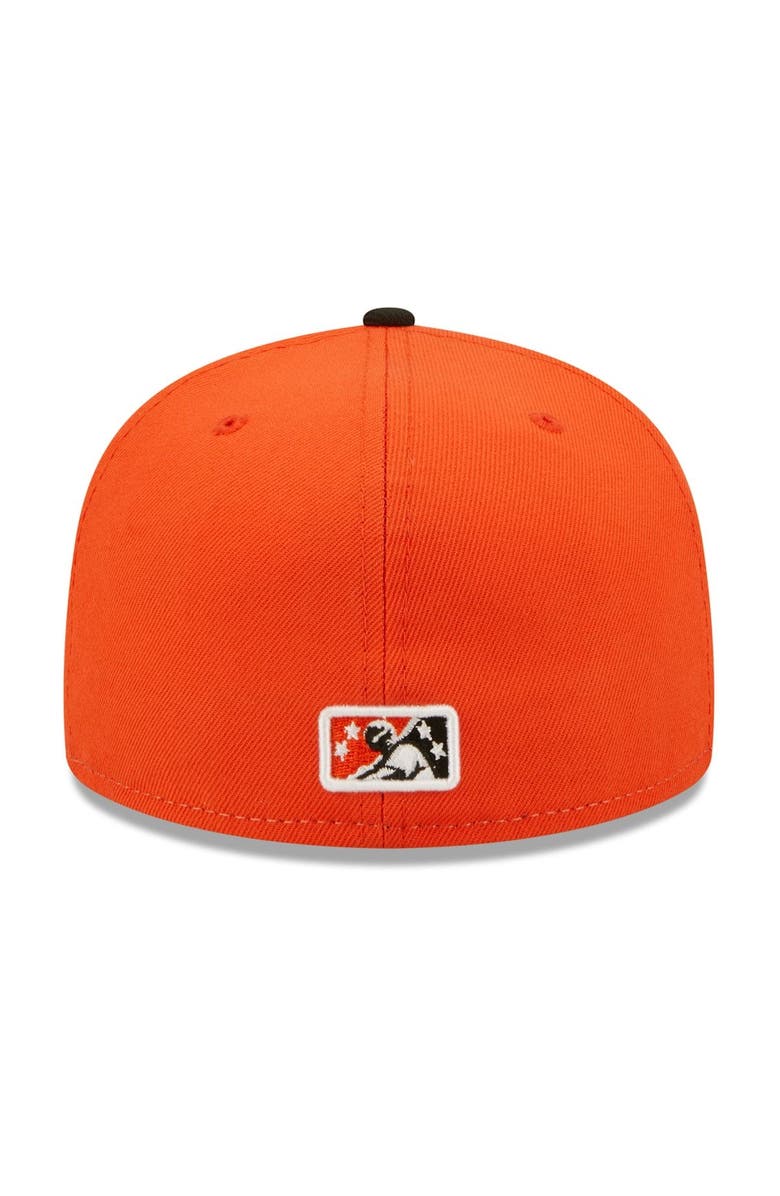 New Era Men's New Era White/Black Peoria Chiefs Orange Barrels Theme Night 59FIFTY Fitted Hat, Alternate, color, 