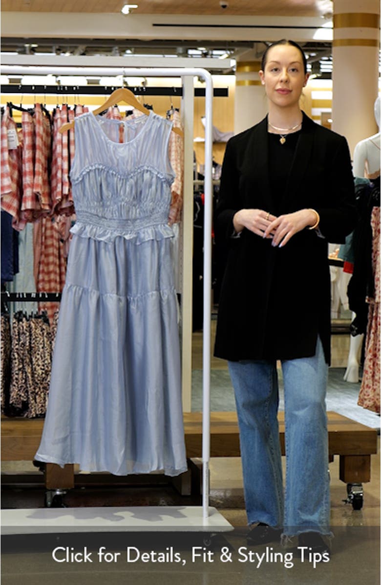 Semi Sheer Yoke Gathered Peplum Midi Dress, sales video thumbnail