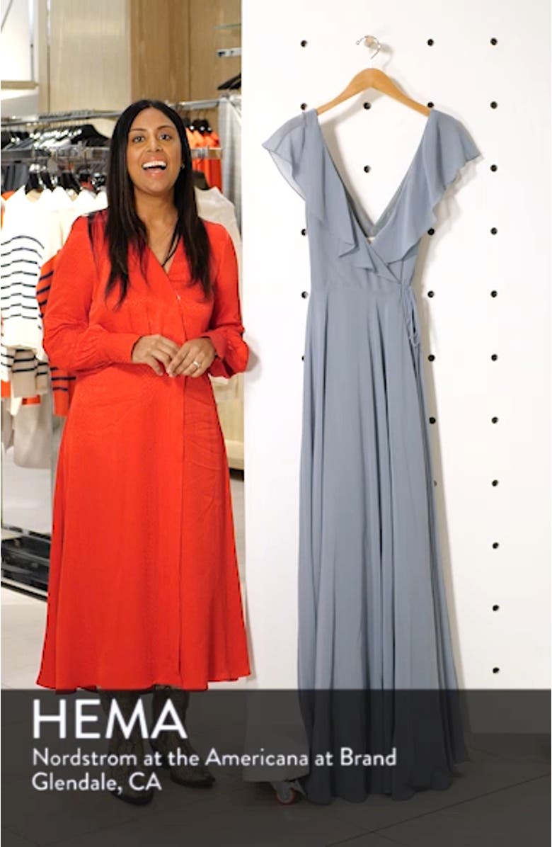 Faye Ruffle Wrap Chiffon Evening Dress, sales video thumbnail