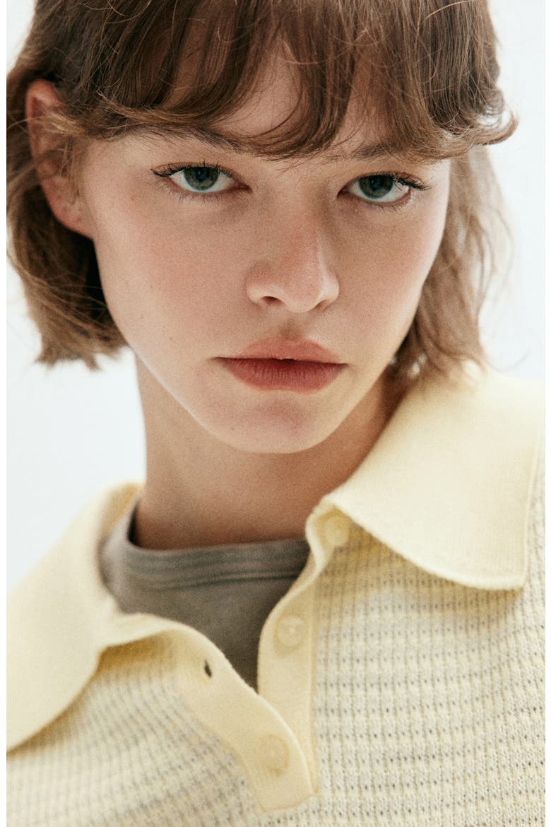Pointelle Knit Polo Top, Alternate, color, YELLOW