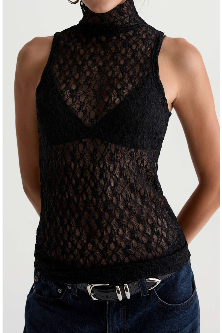 Faey Mock Neck Lace Tank, Alternate, color, SUPER BLACK