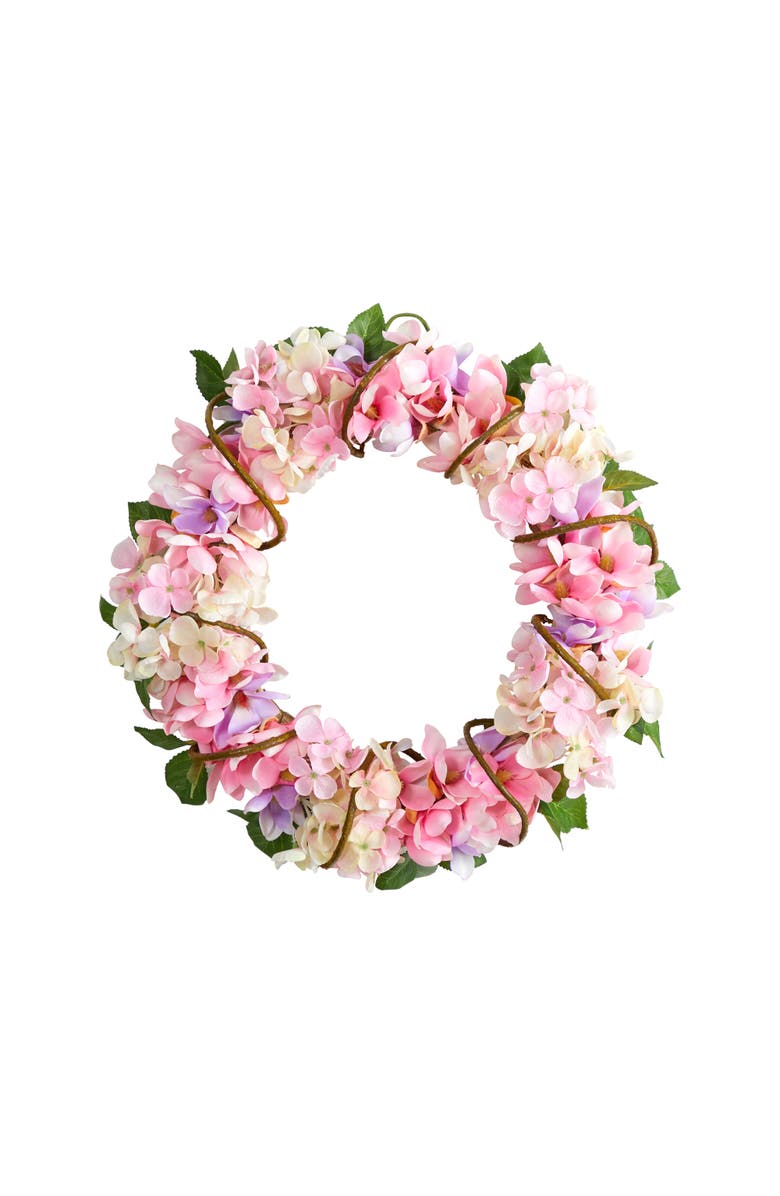 NEARLY NATURAL 16-in Hydrangea Artificial Wreath, Main, color, 