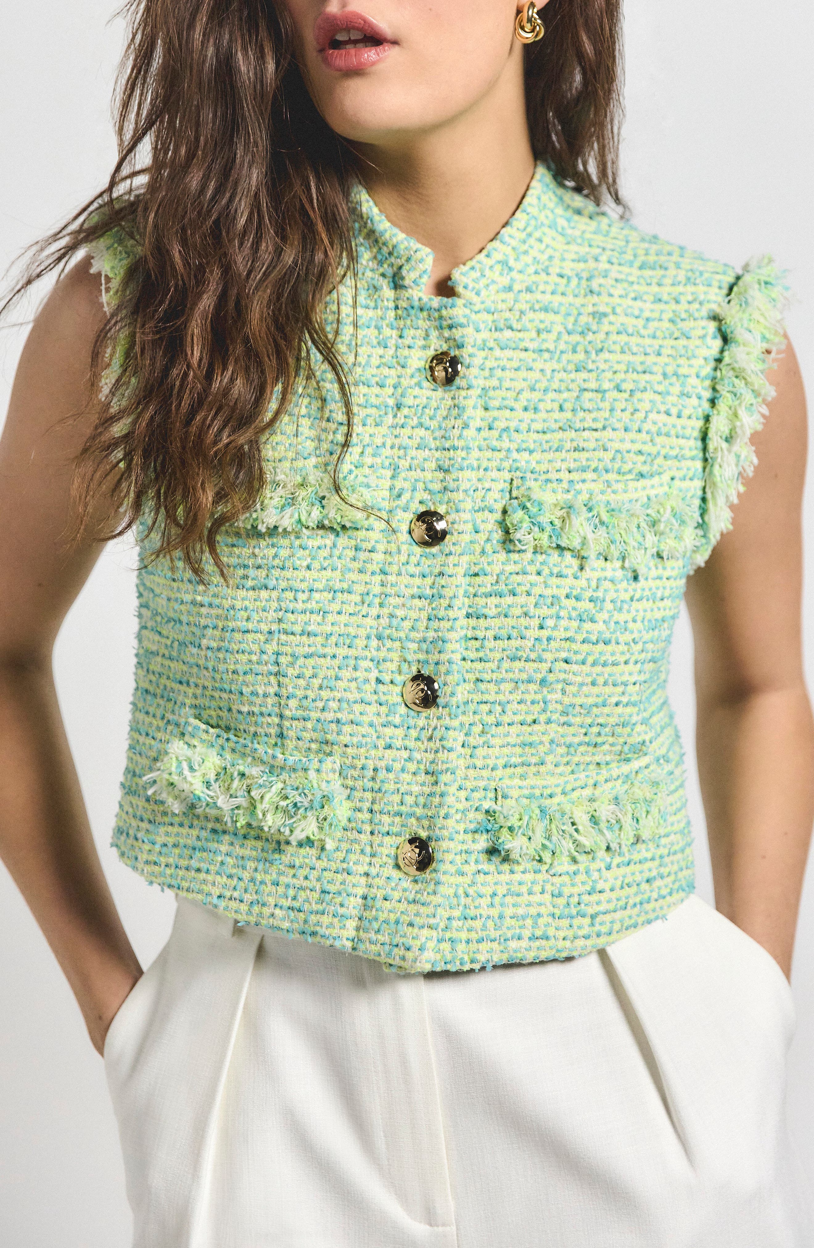 Derek Lam 10 Crosby Loa Cotton Blend Tweed Vest